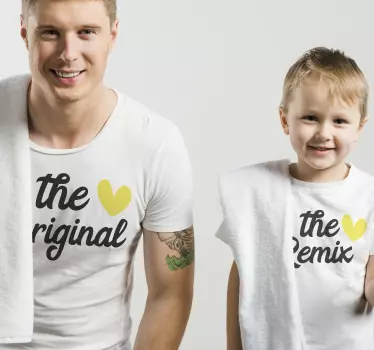 Camisetas padre e hijo remezcla original corazón amarillo - TenVinilo