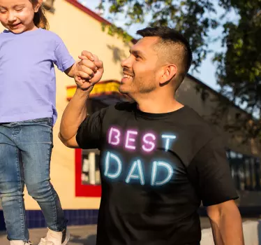Camisetas padre e hijo texto neón mejor papá - TenVinilo
