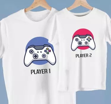 Camisetas para padres e hijos Joystick con control y jugador - TenVinilo