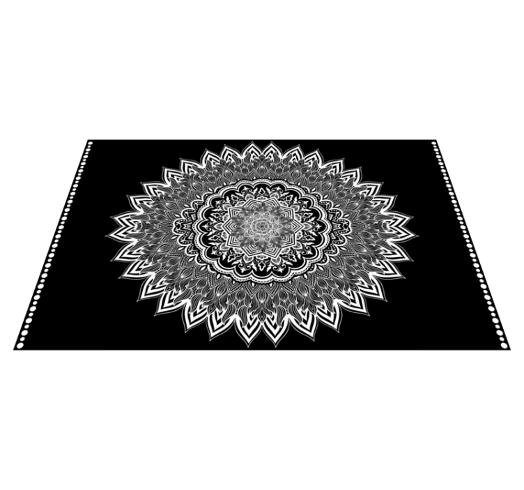 Alfombra vinílica negra diseño de mandala floral - TenVinilo