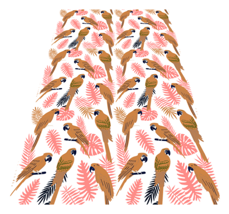 Aflombra vinílica animales loros naranjas con flores rosas - TenVinilo