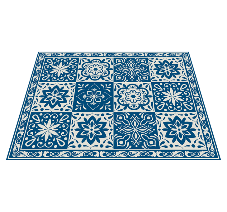 Alfombra vinílica de azulejos azules florales - TenVinilo