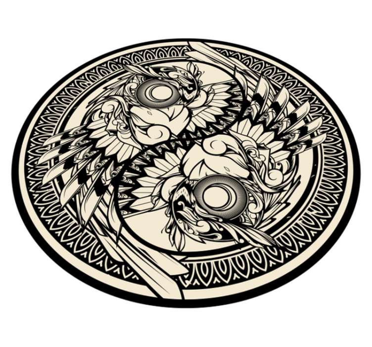 Alfombra vinílica dormitorio Yin yang búho doodle ornamento - TenVinilo