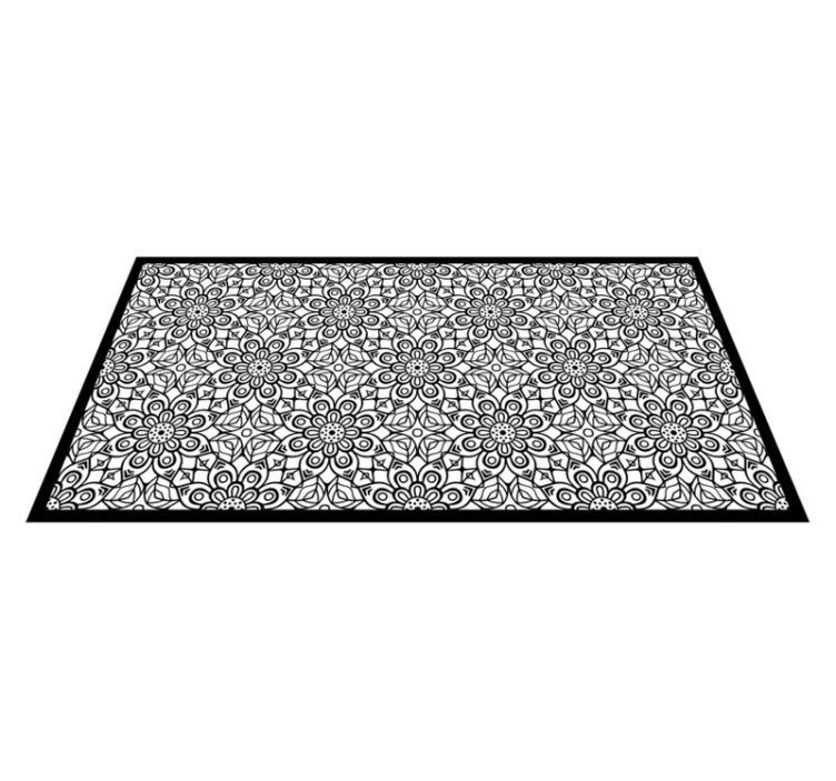 Alfombra vinílica mandala Patrón de mandala blanco y negro - TenVinilo