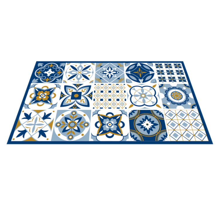 Alfombra vinílica cocina azulejos cuadrados azules - TenVinilo