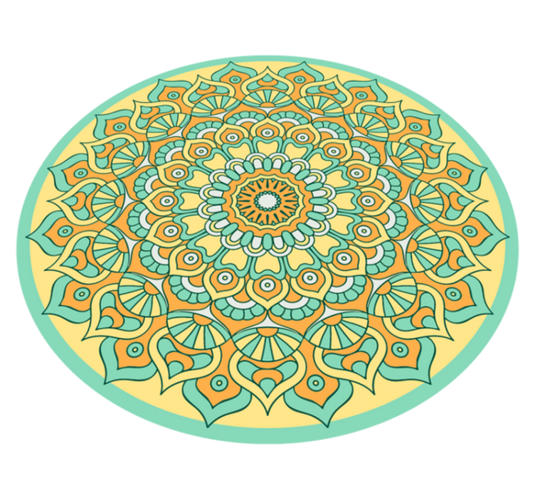 Alfombra vinílica mandala Mandala naranja y verde azulado - TenVinilo