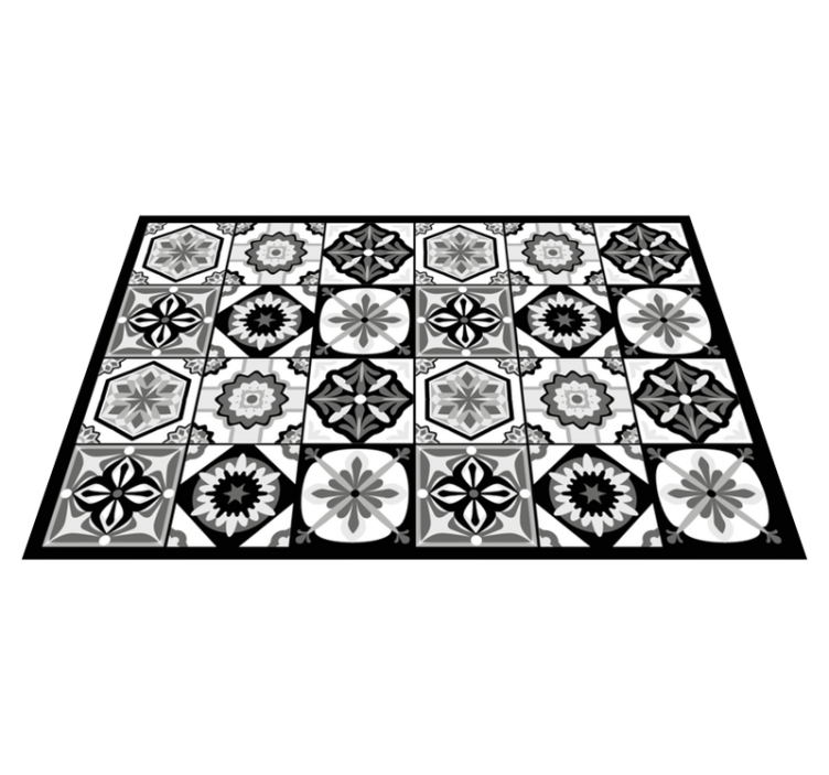 Alfombra vinilo cocina azulejos negros blancos y gris - TenVinilo