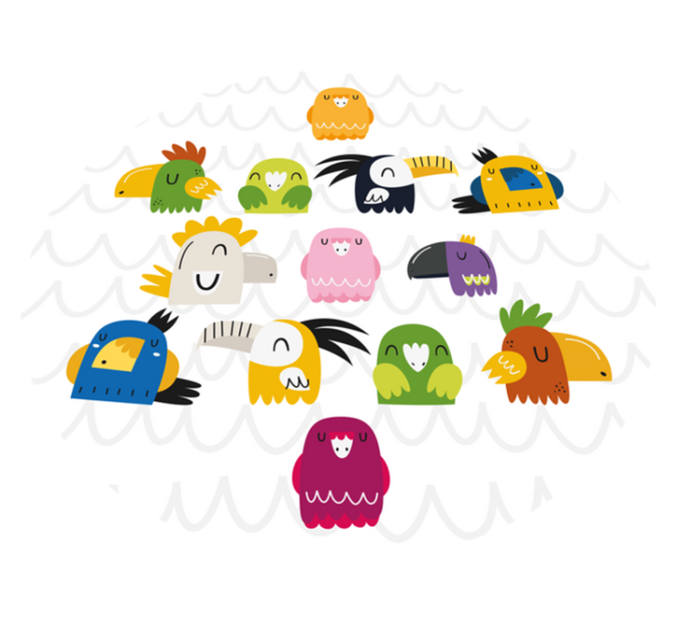 Alfombra vinílica infantil caras de pájaros coloridas - TenVinilo