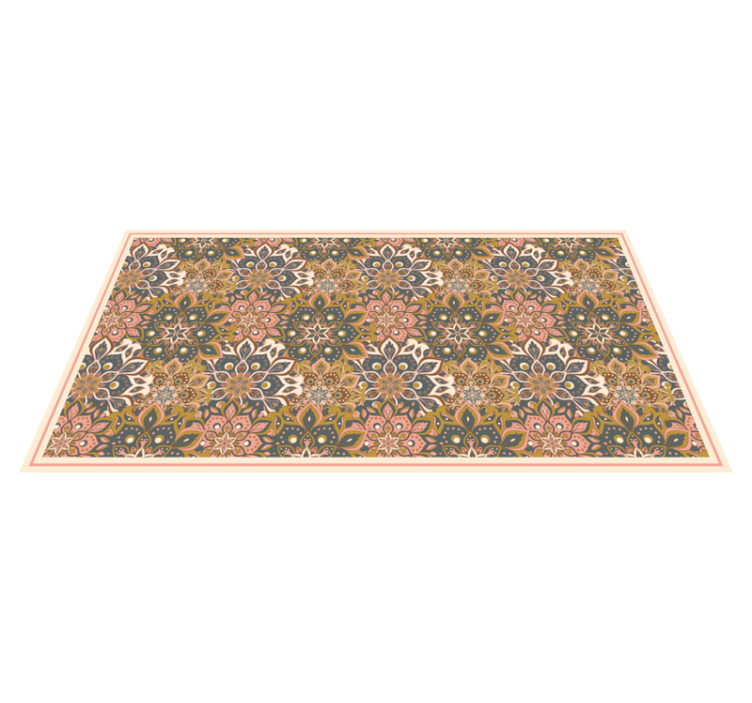 Alfombra vinílica mandala Patrón boho mandala rosa, marrón y azul - TenVinilo