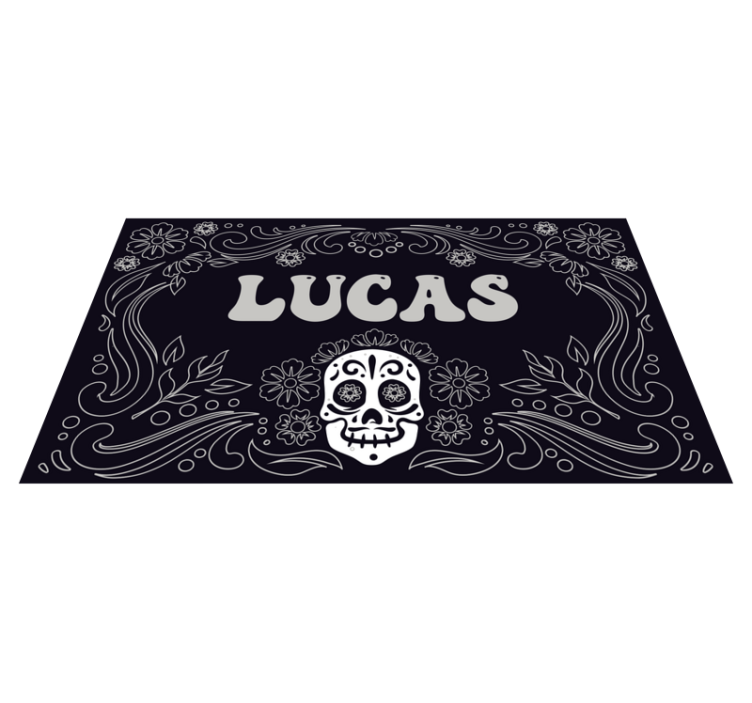 Alfombra vinílica Halloween diseño de calavera con nombre - TenVinilo