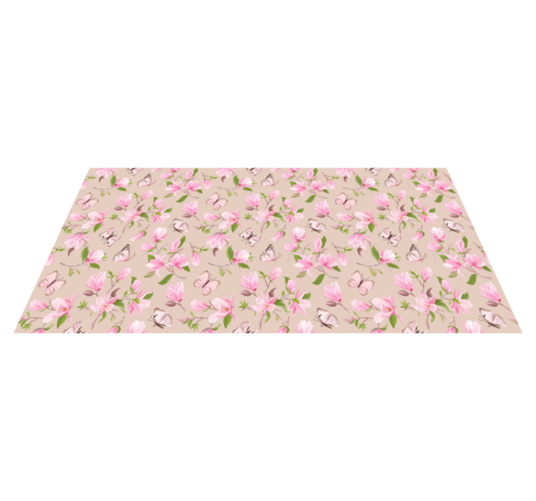 Alfombra vinílica flores Magnolia rosa y diseño de mariposa - TenVinilo
