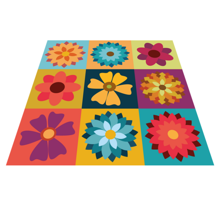 Alfombra vinilo azulejos flores hippies multicolores - TenVinilo