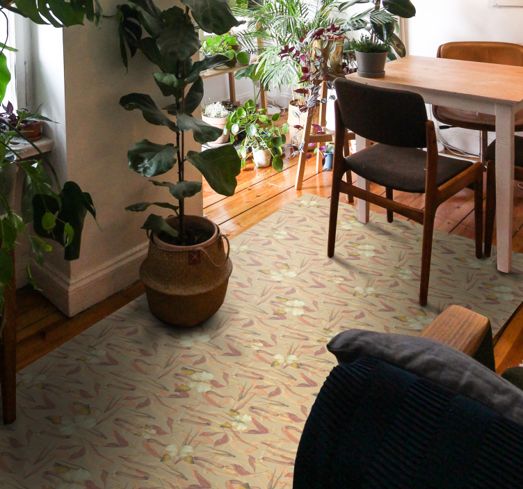 Alfombra vinílica salón conjunto con estampado floral - TenVinilo