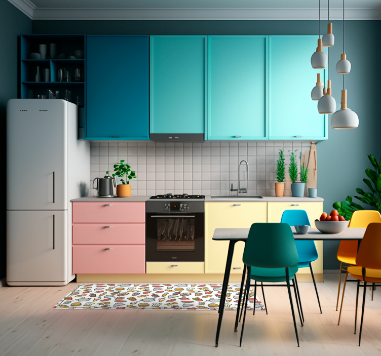 Alfombra vinilo cocina moderna patrón iconos de comida - TenVinilo