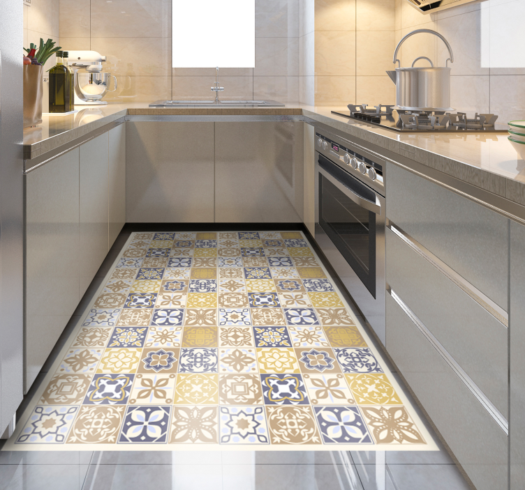 Alfombra vinílica cocina azulejos piedra caliza - TenVinilo