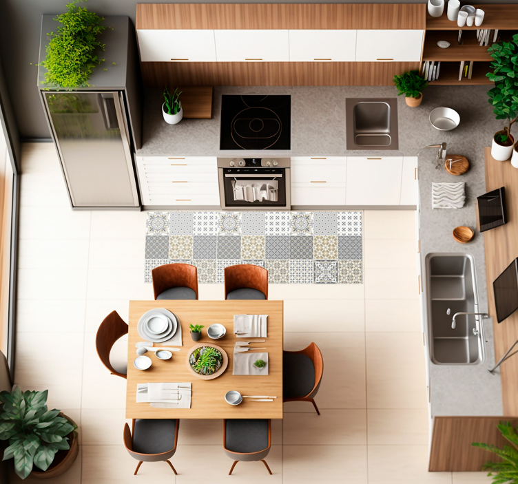 Alfombra vinílica cocina azulejos grises marroquíes - TenVinilo