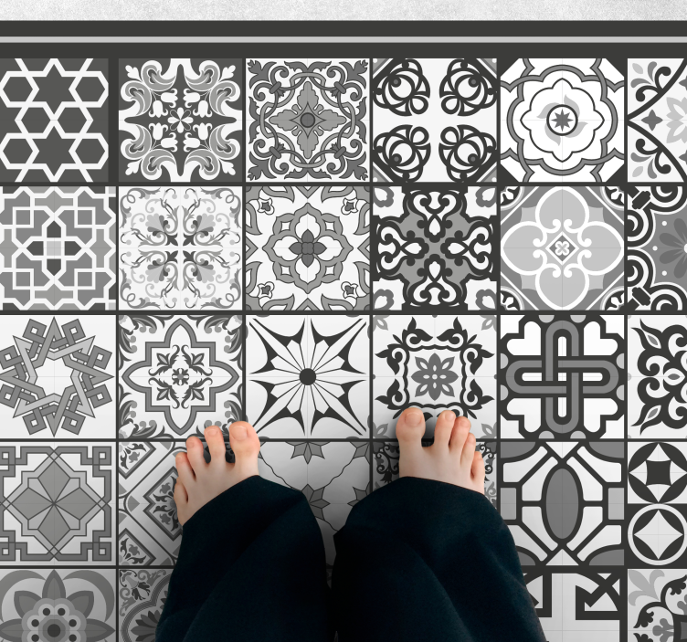 Alfombra vinílica baño patrón de mosaico gris - TenVinilo