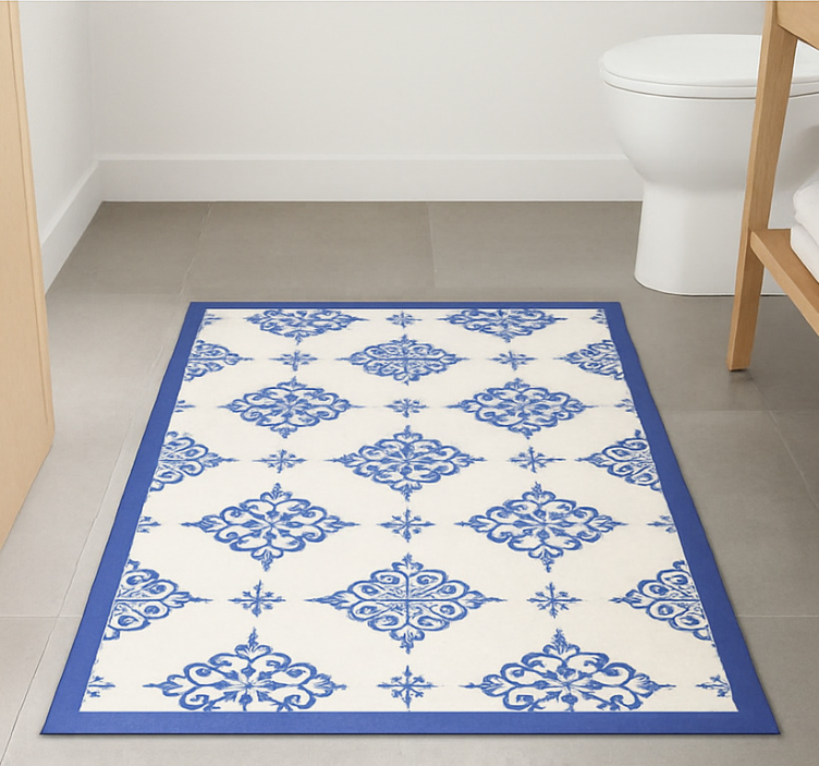 Aflombra vinilica azul azulejos marroquíes beige - TenVinilo