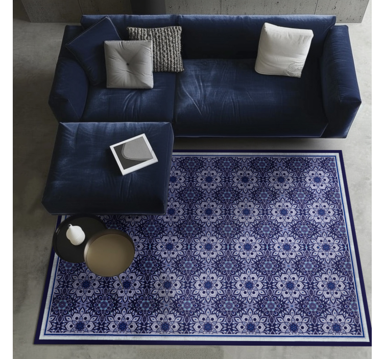 Aflombra vinilica azul diseño floral antiguo - TenVinilo