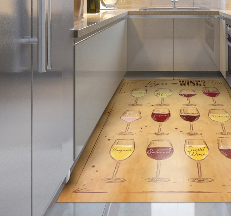 Alfombra vinílica con frase Tipo de vinos beige - TenVinilo