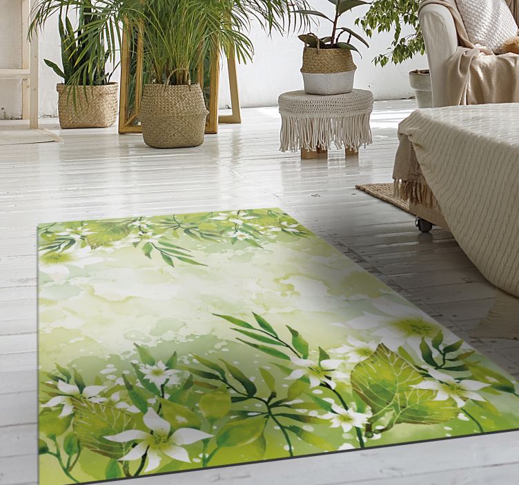 Alfombra vinílica verde con motivos florales - TenVinilo