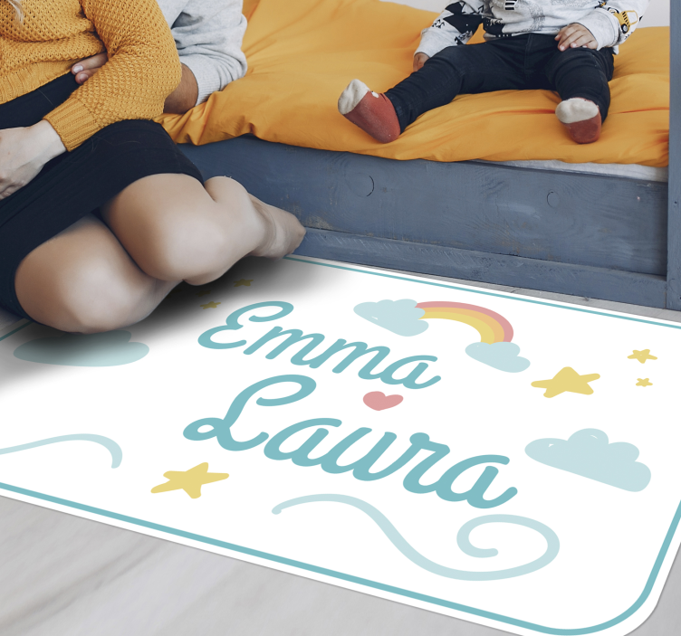 Alfombra vinílica con nombre Corazon con arcoiris - TenVinilo