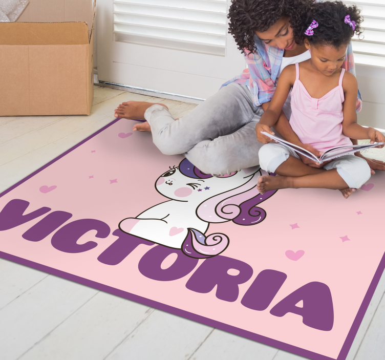 Alfombra vinílica infantil unicornio con nombre - TenVinilo
