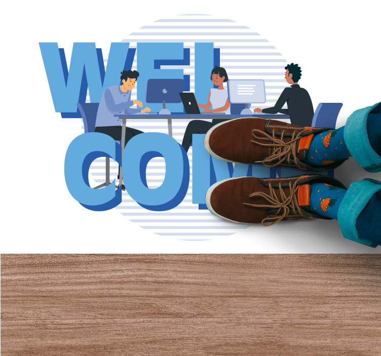 Alfombra vinílica frase bienvenida amable a la oficina - TenVinilo