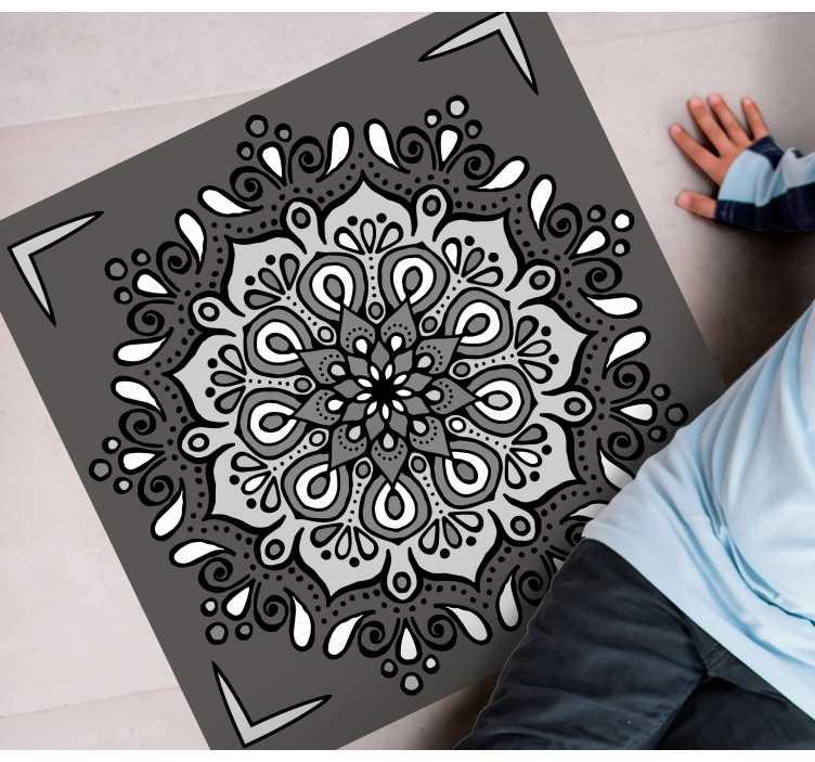 Alfombra vinílica mandala Armónico blanco y negro - TenVinilo