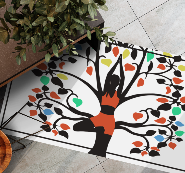 Alfombra vinílica mandala Pose de árbol de yoga colorido - TenVinilo