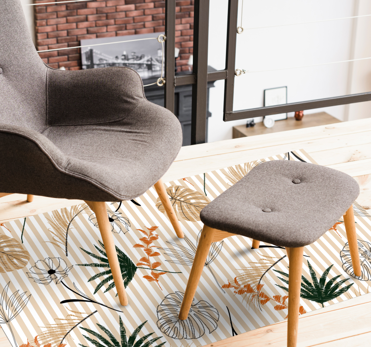 Alfombra vinílica blanca flores negras y beige - TenVinilo