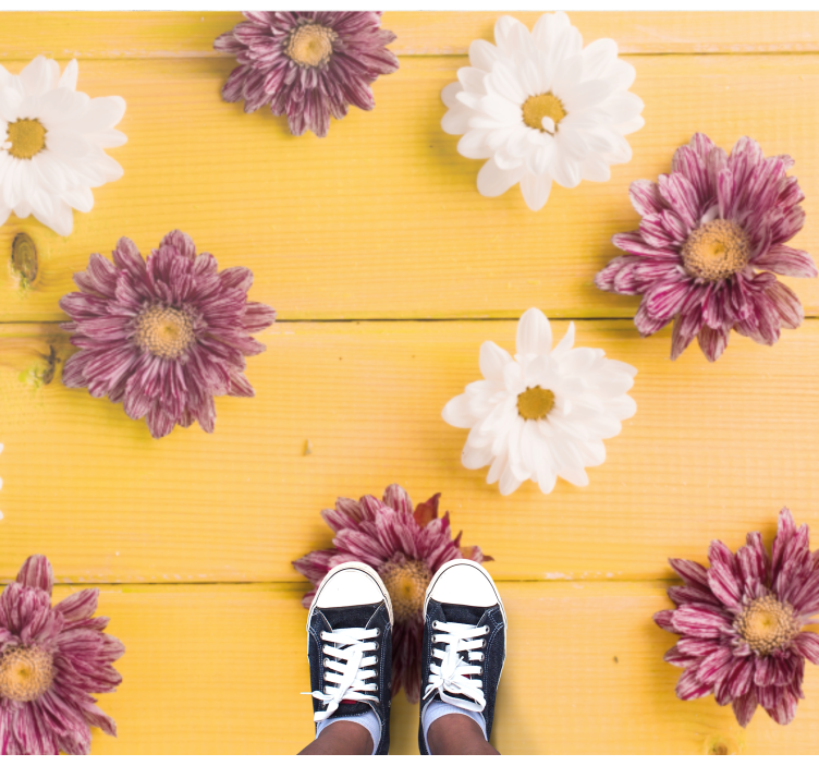 Alfombra vinílica madera con margaritas - TenVinilo