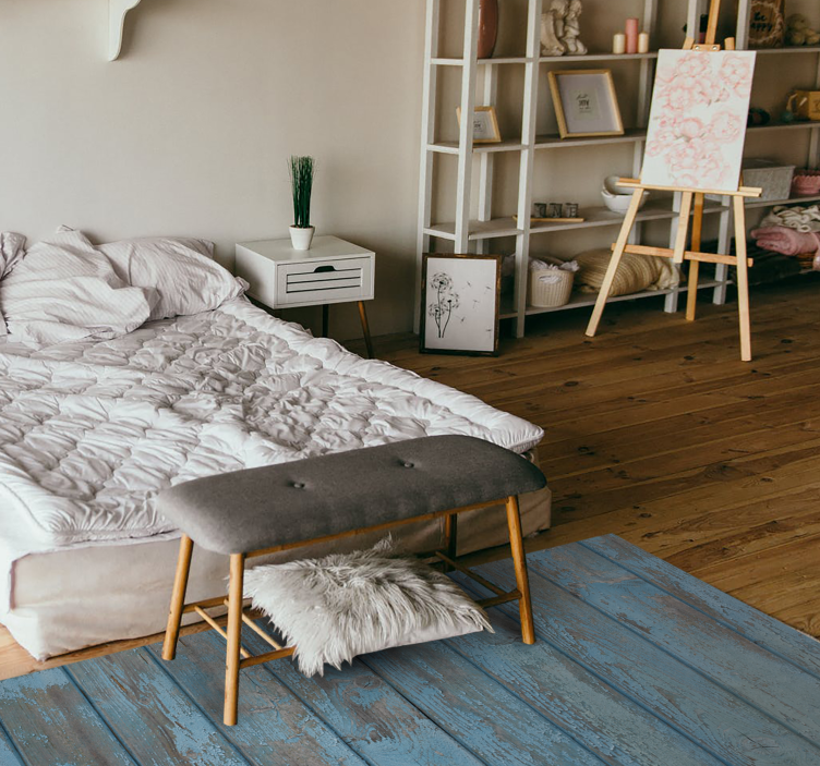 Alfombra vinílica textura madera Tableros de madera azul y gris - TenVinilo