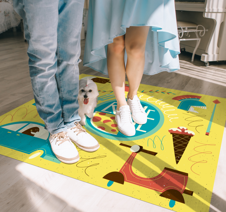 Alfombra vinílica abecedario ilustración temática de roma - TenVinilo