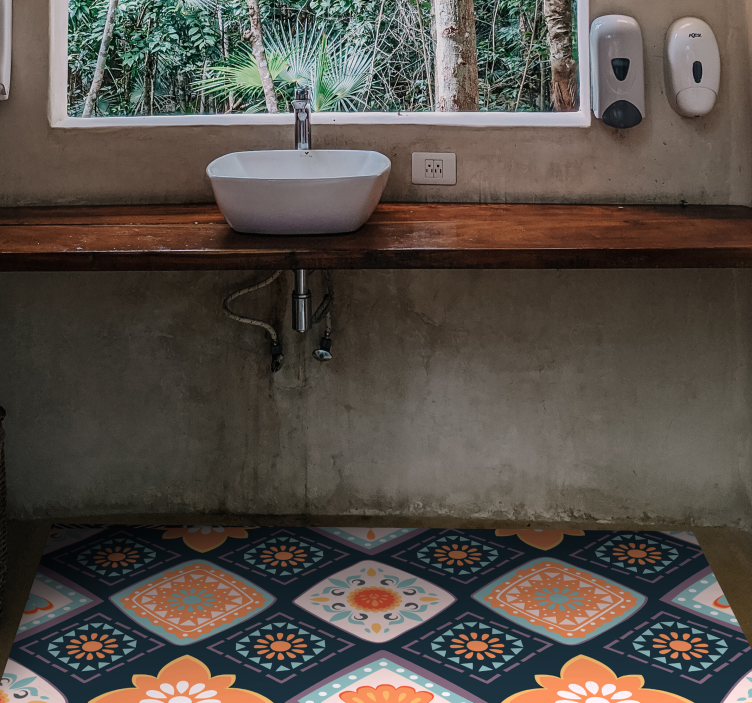 Alfombra vinílica baño diseño floral animado - TenVinilo