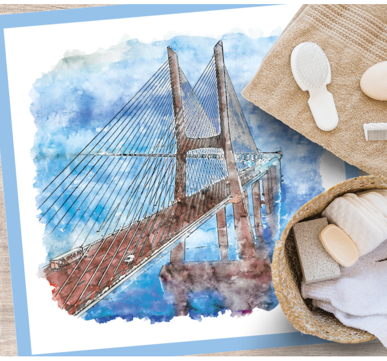 Alfombra vinílica baño obra de arte del puente colgante - TenVinilo