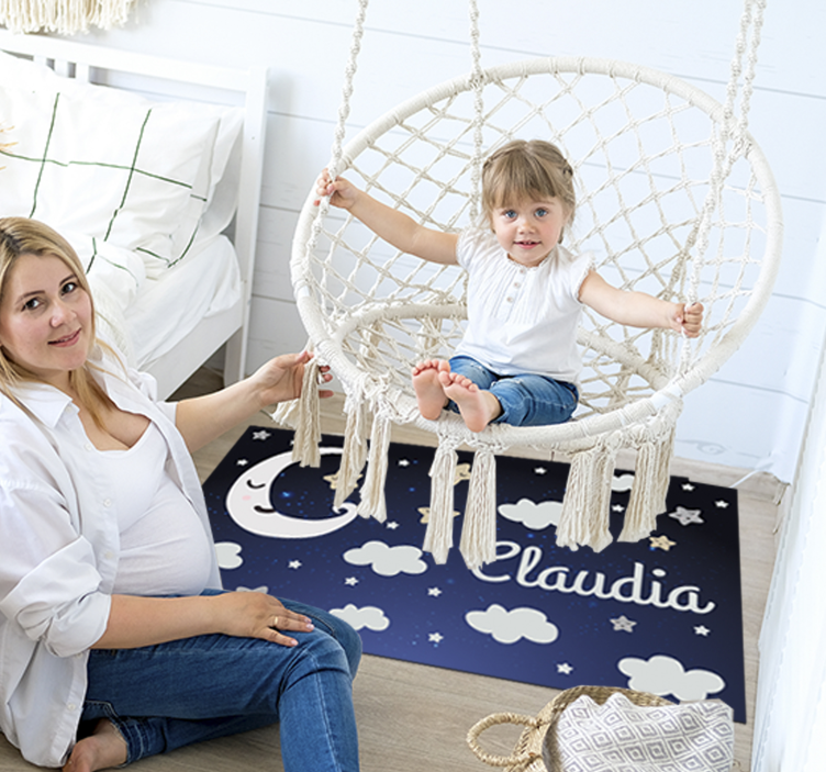 Alfombra vinilica bebé luna con nombre - TenVinilo