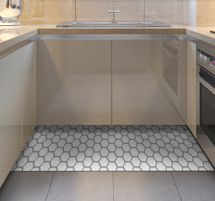 Alfombra vinilo cocina Azulejos hexagonales blancos - TenVinilo