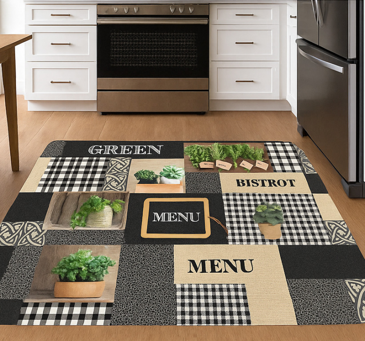 Alfombra vinílica cocina bistró blanco y negro - TenVinilo