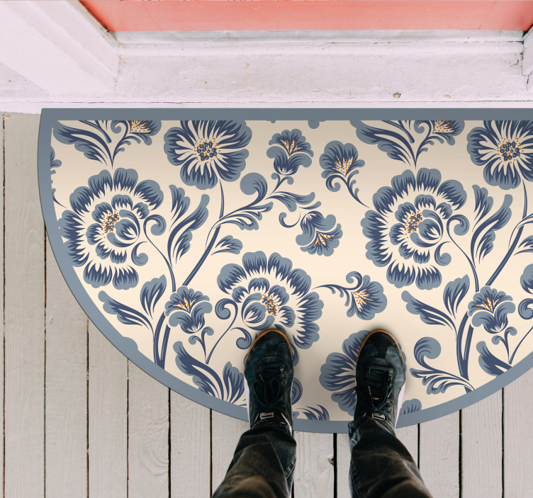 Alfombra vinilo cocina Flores elegantes azules - TenVinilo