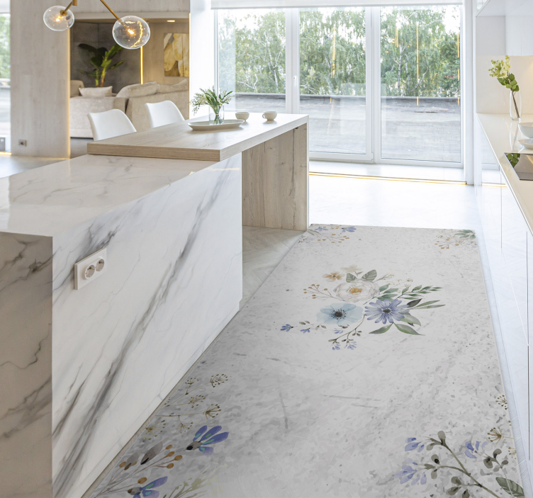 Alfombra vinilo cocina Flores retro - TenVinilo