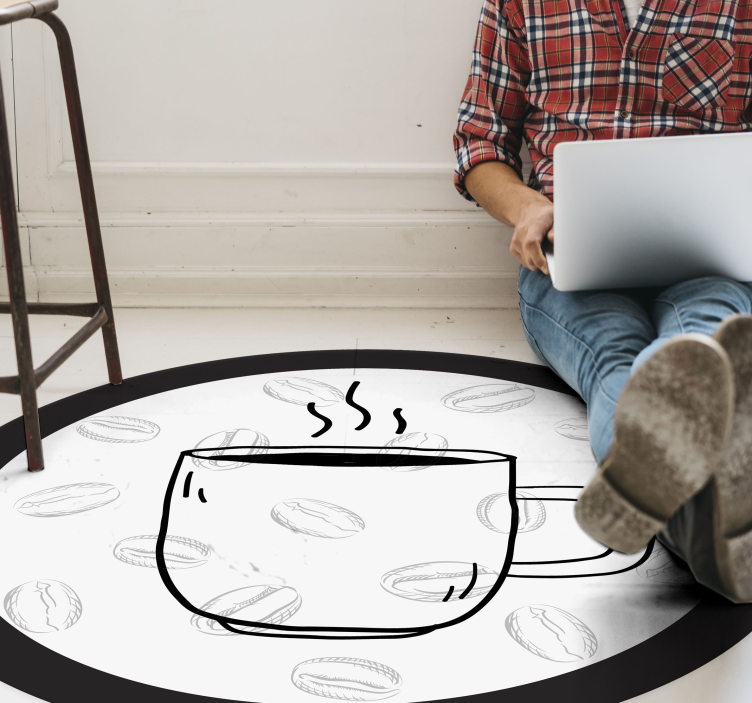 Alfombra vinílica cocina ilustración de taza de café - TenVinilo