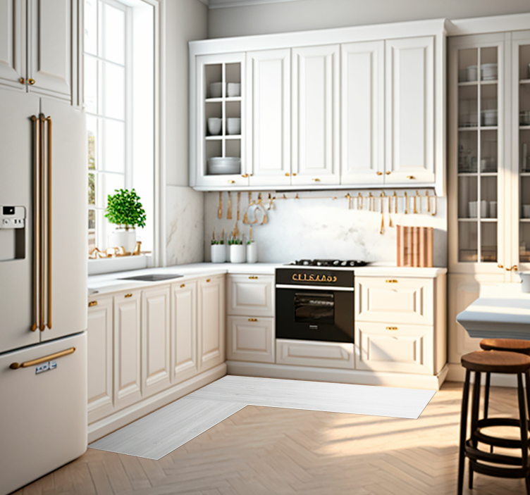 Alfombra vinilo cocina madera blanca - TenVinilo