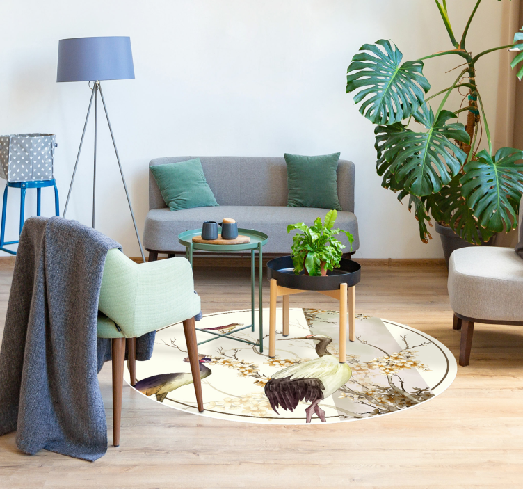 Alfombra de vinilo animal Ramitas y pájaros chinoiserie - TenVinilo