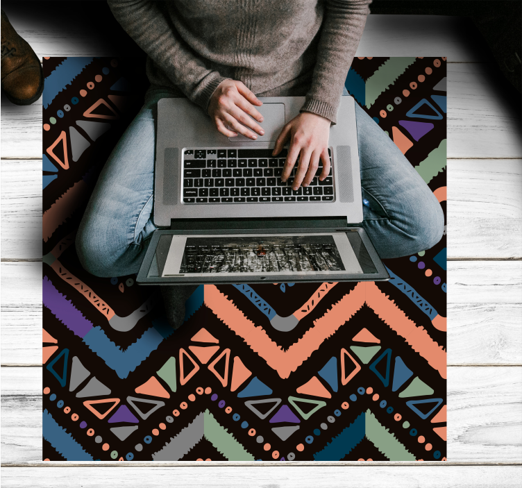 Alfombra de vinilo étnica Diseño nórdico azul y rosa - TenVinilo