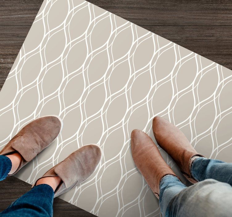 Alfombra exterior vinilo Beige con patrón de líneas blancas - TenVinilo