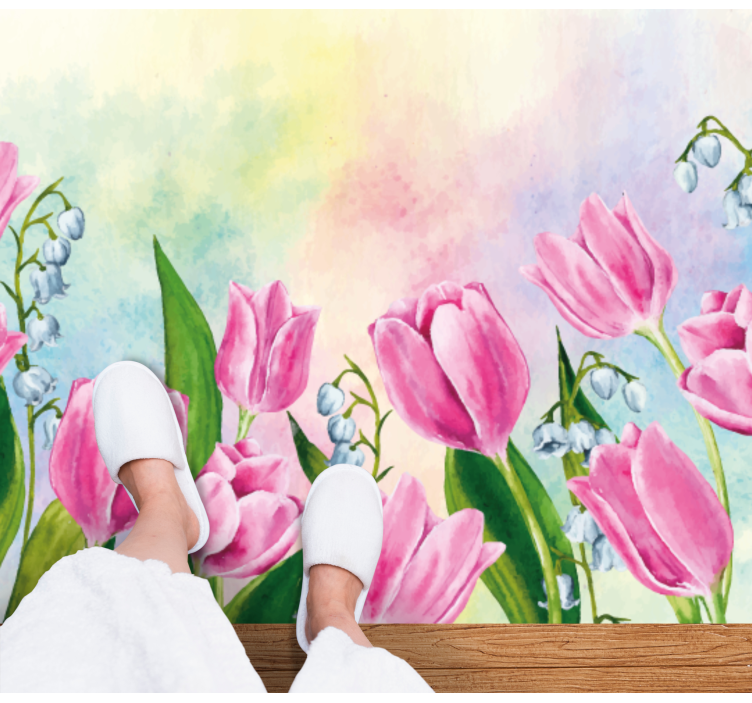 Alfombra vinílica flores arreglo floral de tulipanes - TenVinilo