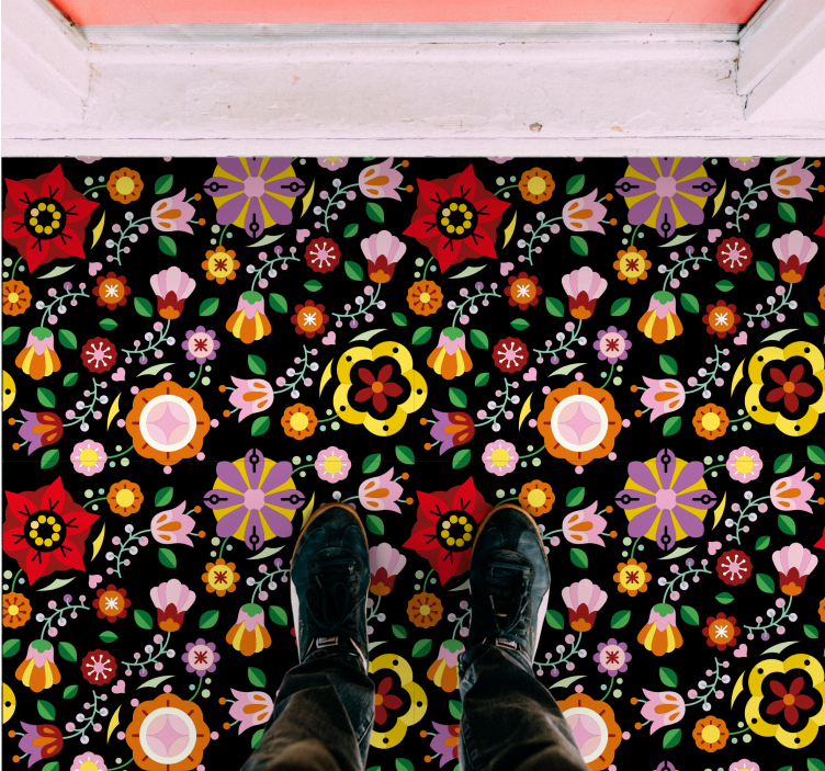 Alfombra vinílica flores ilustración botánica brillante - TenVinilo