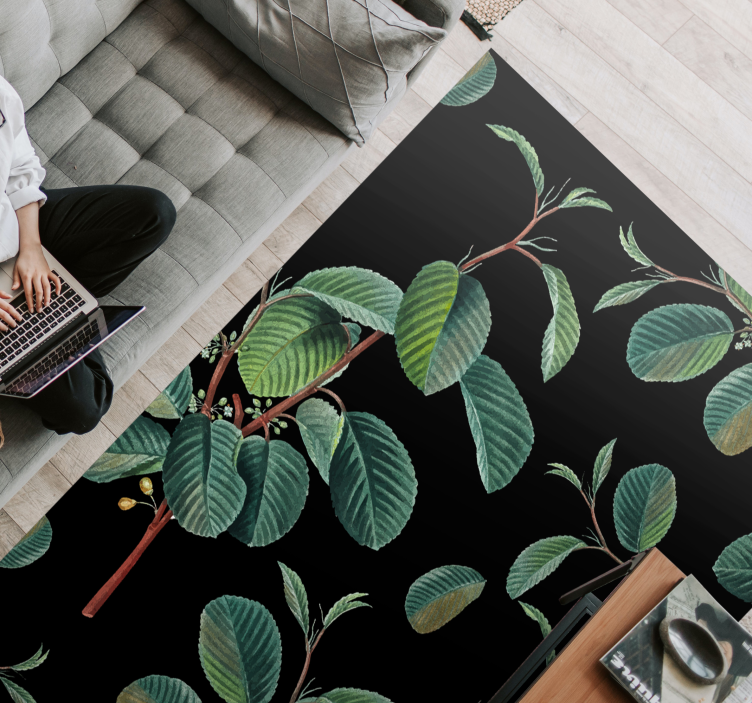 Alfombra vinílica salón motivo de follaje vibrante - TenVinilo