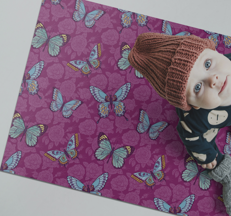 Alfombra vinílica flores motivo floral de mariposa - TenVinilo